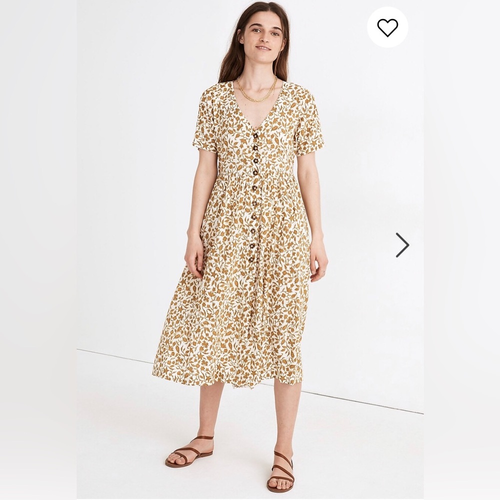 Madewell White and Yellow Smocked Tiered Sundress